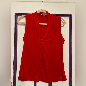 Calvin Klein Sleeveless Drape Neck Red Blouse – Size M
